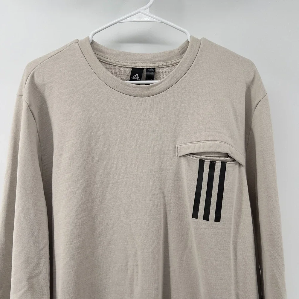 Adidas Men XL Long Sleeve Pullover Beige‎ Crew Neck Pocket Cotton Blend Pocket